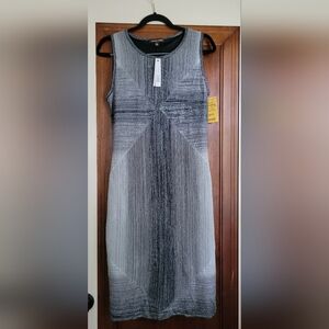 Adrienne Vittadini Black and Gray Pleated Sheath Dress